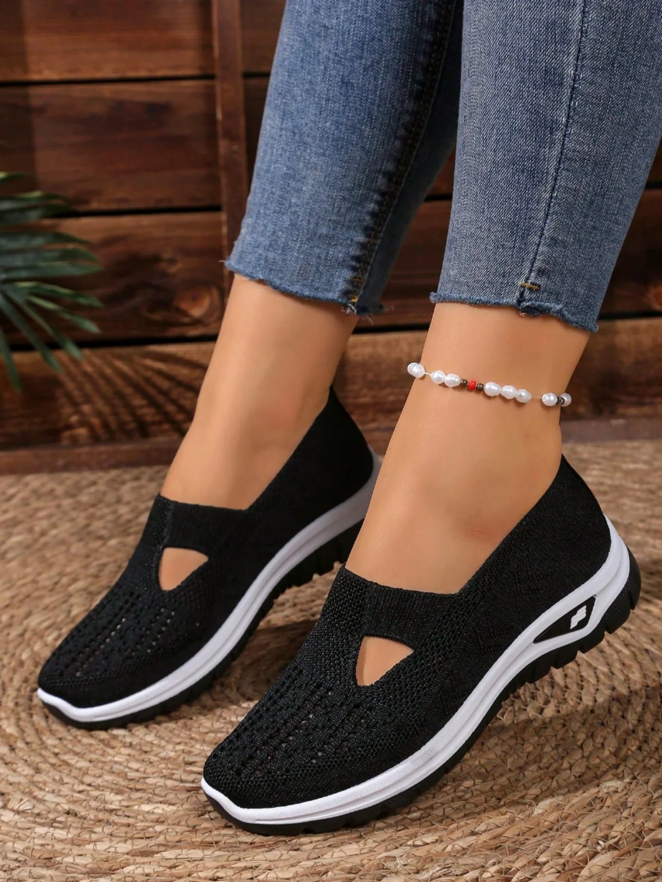 Women's Casual Mesh Sneakers – Cut-Out T-Strap & Cushioned Wedge SoleThe Plug
