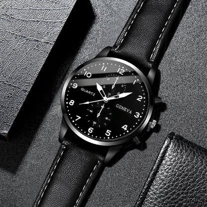 Men's Fashion Quartz Watch & Leather Bracelet Set (4/5pc)
