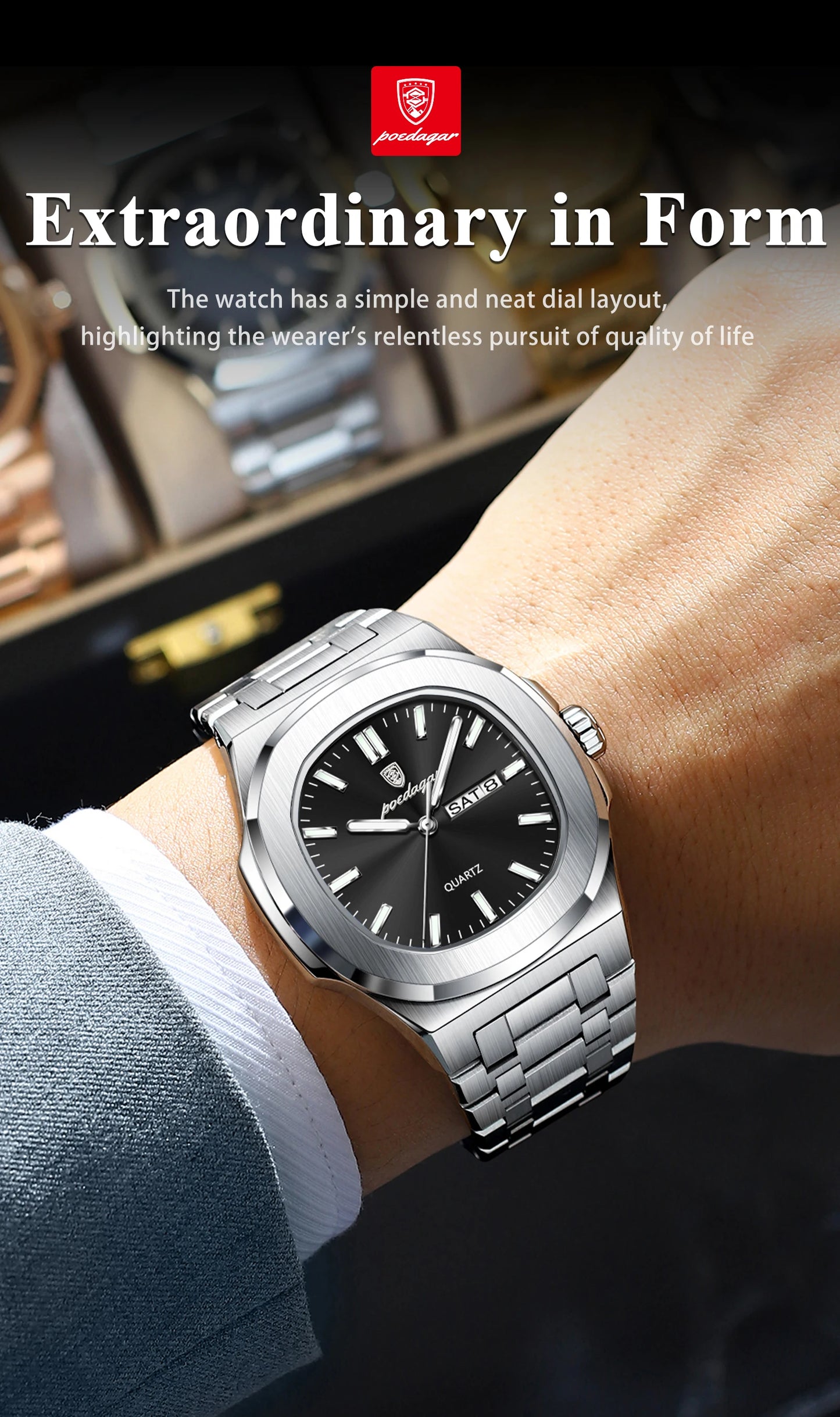 POEDAGAR Men's Luxury Quartz Watch – Waterproof & Luminous