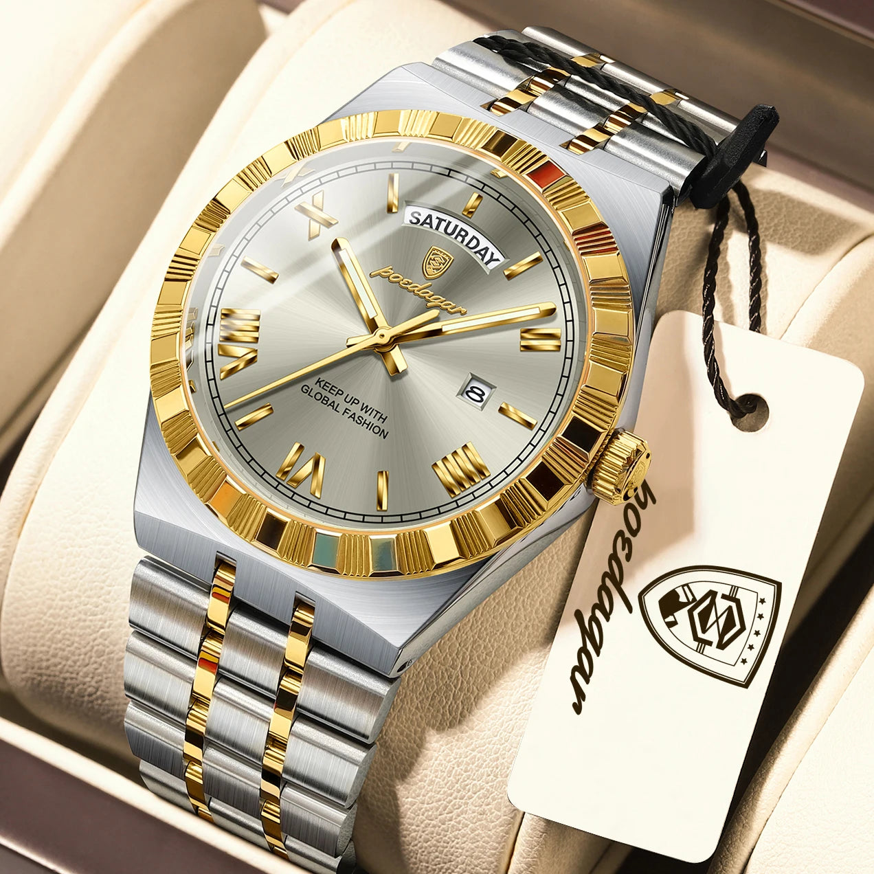 POEDAGAR Men's Luxury Quartz Watch – Waterproof, Luminous, Week & Date Display