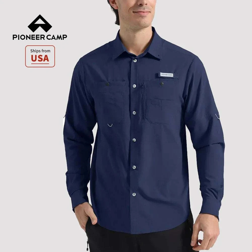 Pioneer Camp men's long sleeve UPF50+ sun protection fishing shirt with quick dry fabric and multiple pockets