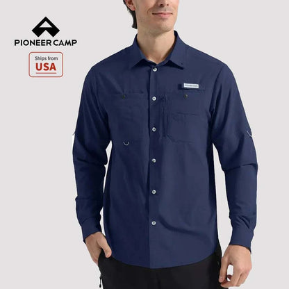 Pioneer Camp men's long sleeve UPF50+ sun protection fishing shirt with quick dry fabric and multiple pockets