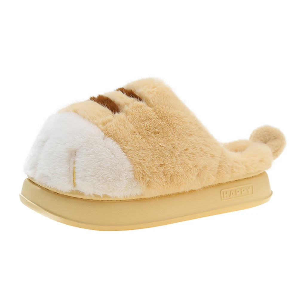 3D Cat Paw Plush Slippers Warm Slip-on House Shoes Comfortable Fluffy The Plug