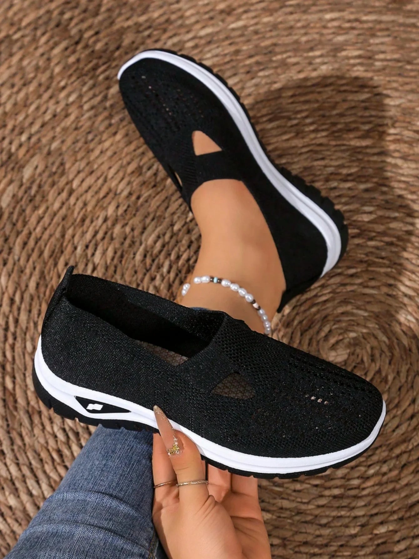 Women's Casual Mesh Sneakers – Cut-Out T-Strap & Cushioned Wedge SoleThe Plug