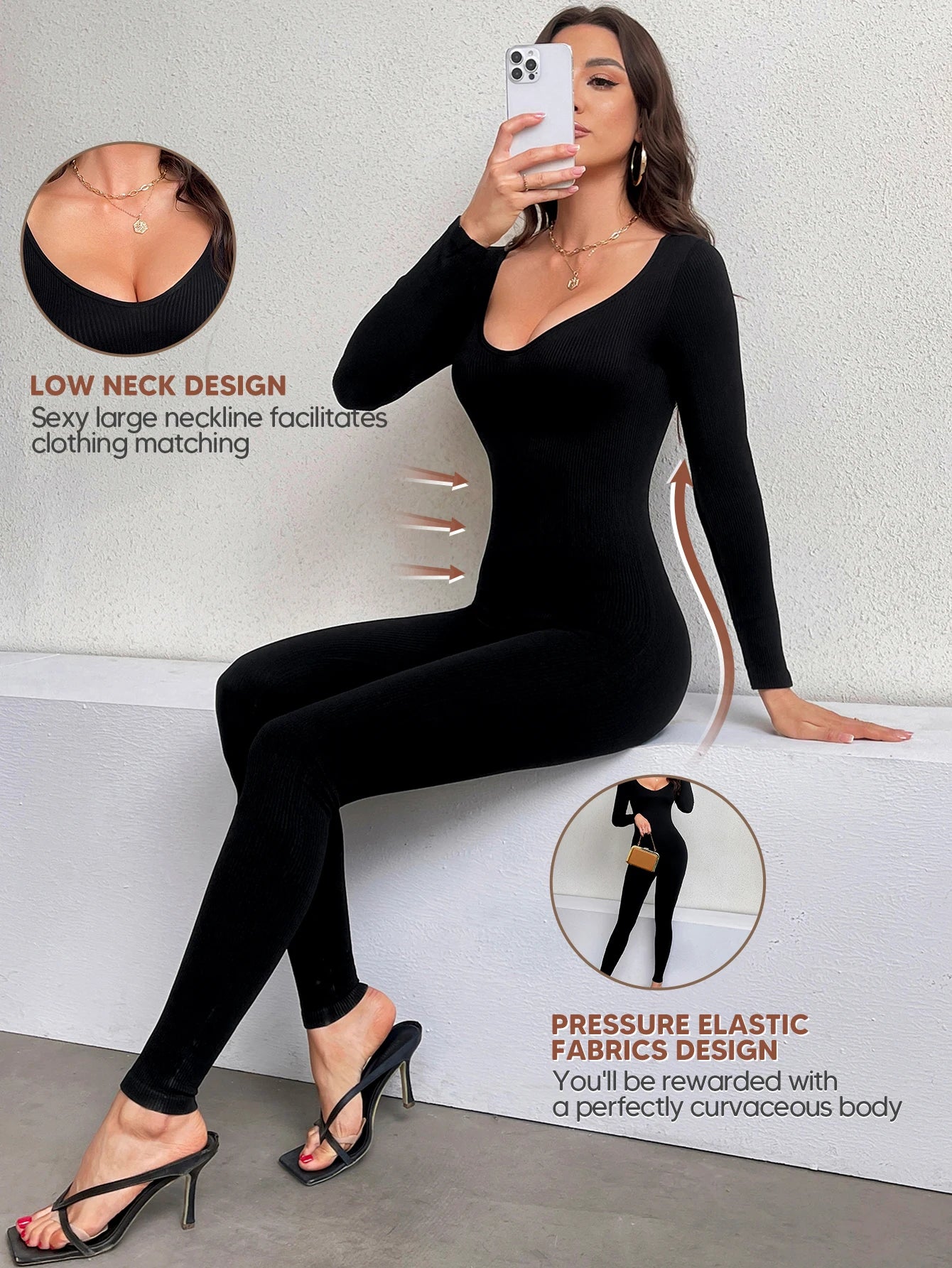 Women Workout Seamless Jumpsuit Yoga Ribbed One Piece Long Sleeve LeggThe Plug