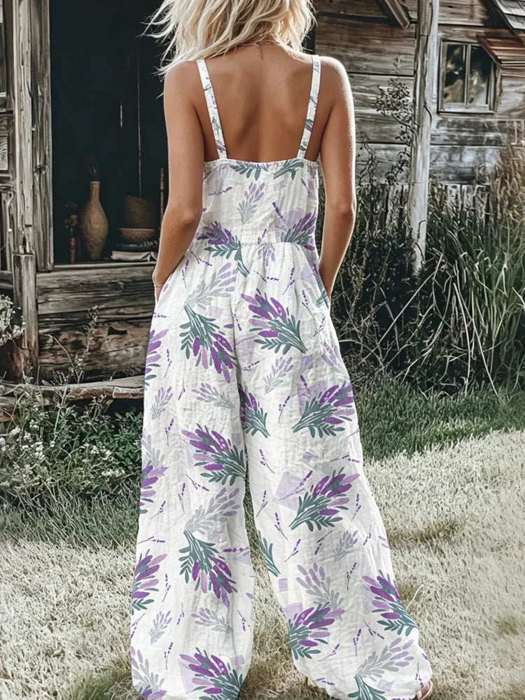Bohemian Style Floral Jumpsuit for Women, Spaghetti Strap Smocked BodiThe Plug
