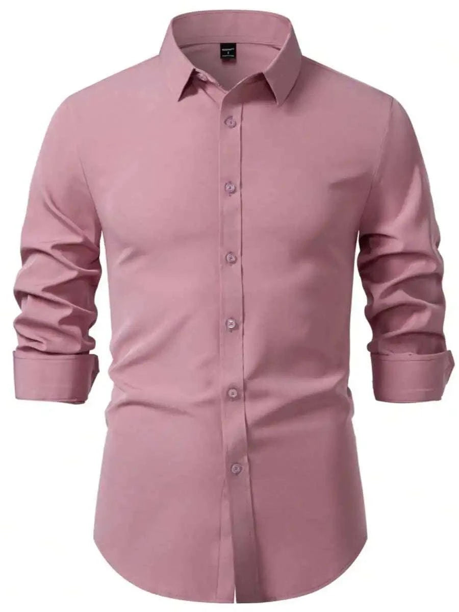Solid Color Long Sleeve Casual Shirt With Turn-Down Collar For MenThe Plug