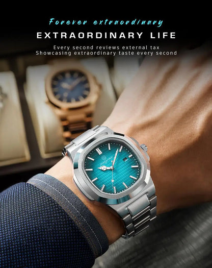 Men's Stainless Steel Waterproof Quartz Watch - Luminous Date & Week Display