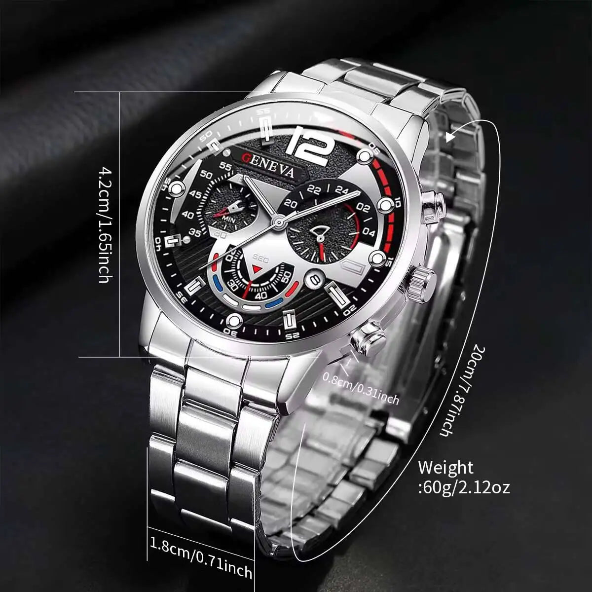 Men's 4pc Fashion Quartz Watch & Jewelry Set – Necklace, Bracelet & Ring