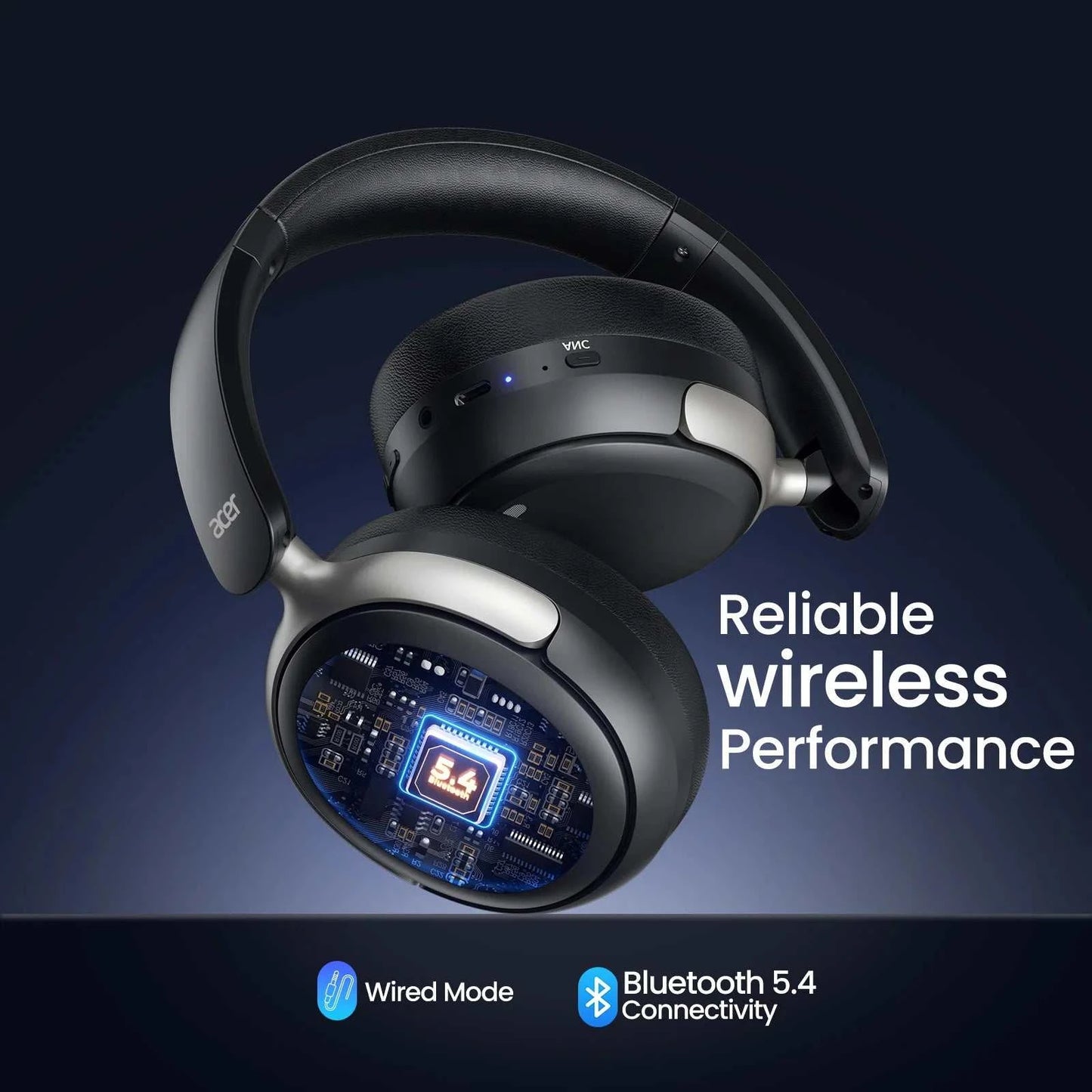 Acer OHR516 Wireless Over Ear Bluetooth 5.4 Headphones Active Noise CaThe Plug