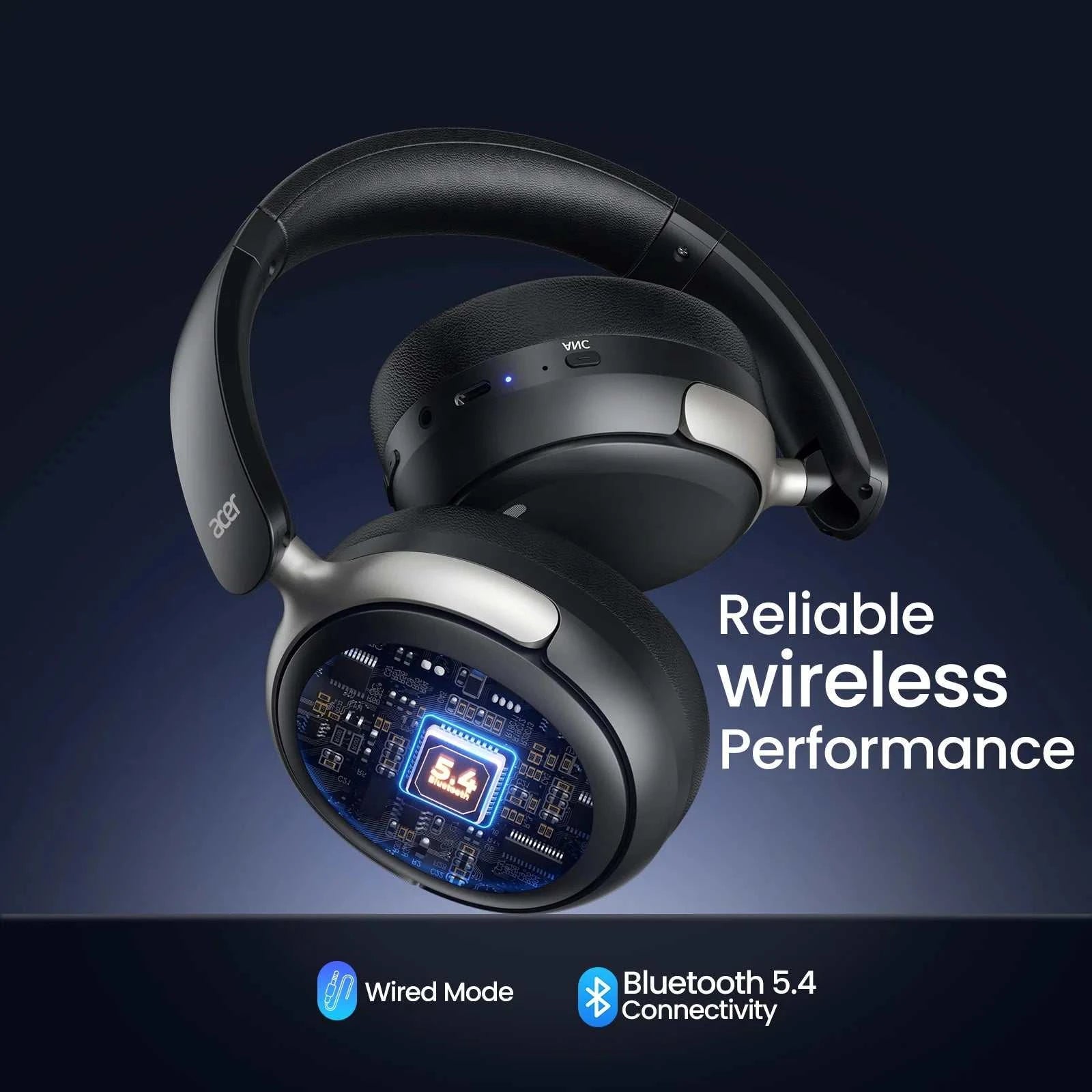 Acer OHR516 Wireless Over Ear Bluetooth 5.4 Headphones Active Noise CaThe Plug