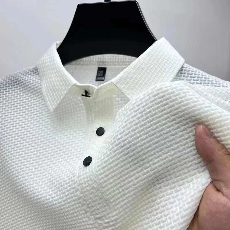 Men's Bone Flower Solid Color Polo Shirt Business Casual Short Sleeve The Plug