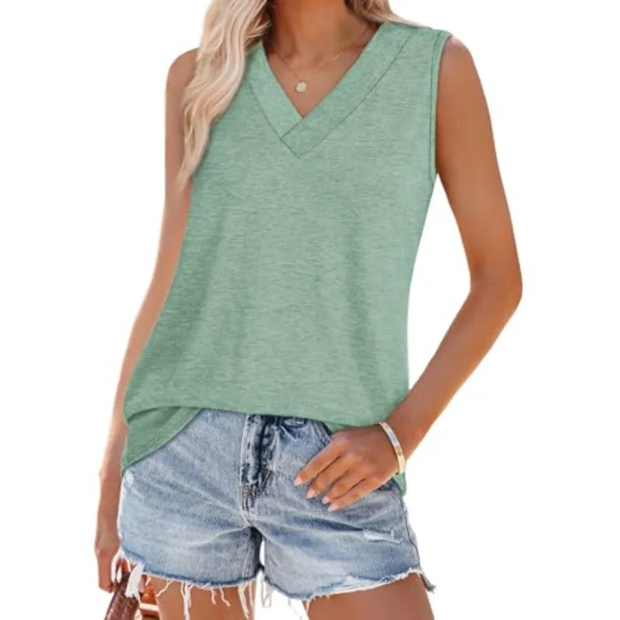 WIHOLL Tank Tops for Women Summer V Neck T Shirts Trendy Sleeveless BaThe Plug