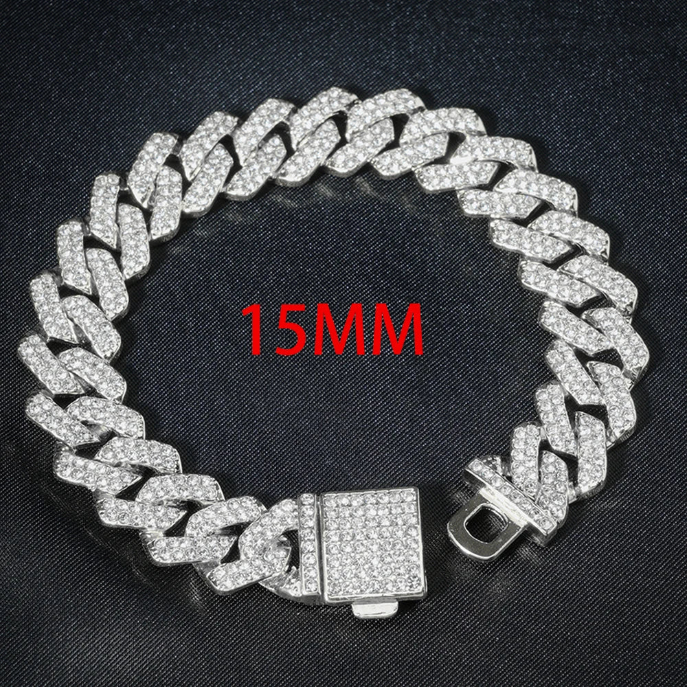 3pc Men's Hip Hop Cuban Chain Watch Set – Iced Out Rhinestone Necklace & Bracelet