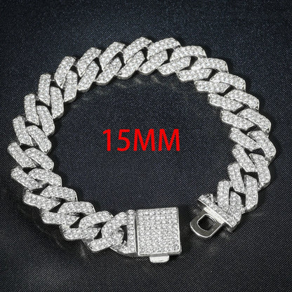 3pc Men's Hip Hop Cuban Chain Watch Set – Iced Out Rhinestone Necklace & Bracelet