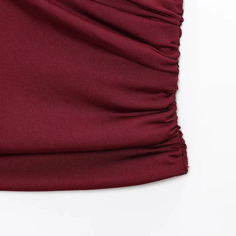 HXAO Women Tops Corset Halter Crop Top Woman Summer Pleated Tight Party Tops Ties Backless Sexy Top Off Shoulder Burgundy Top