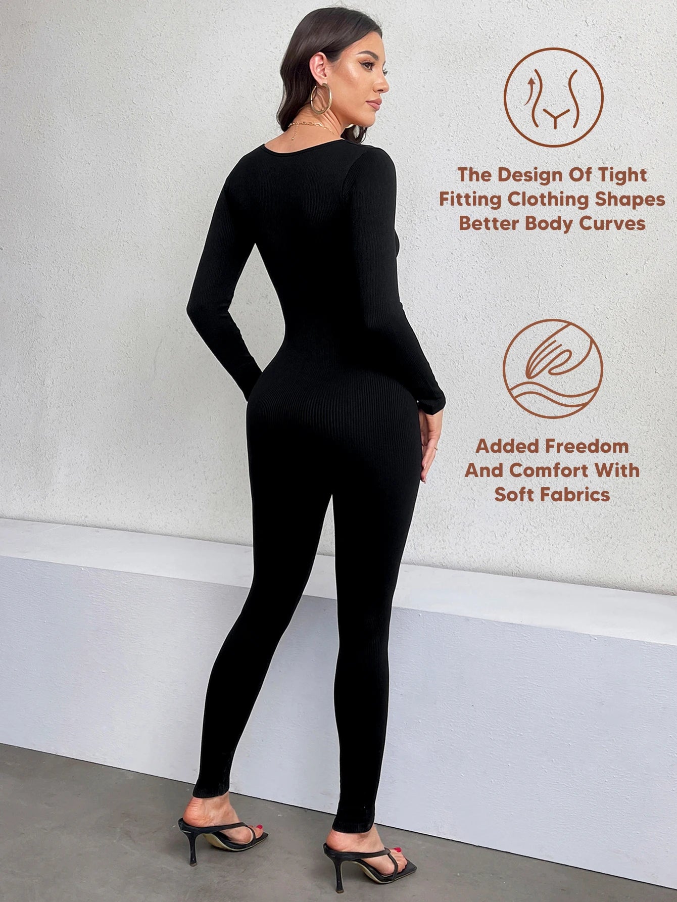 Women Workout Seamless Jumpsuit Yoga Ribbed One Piece Long Sleeve LeggThe Plug