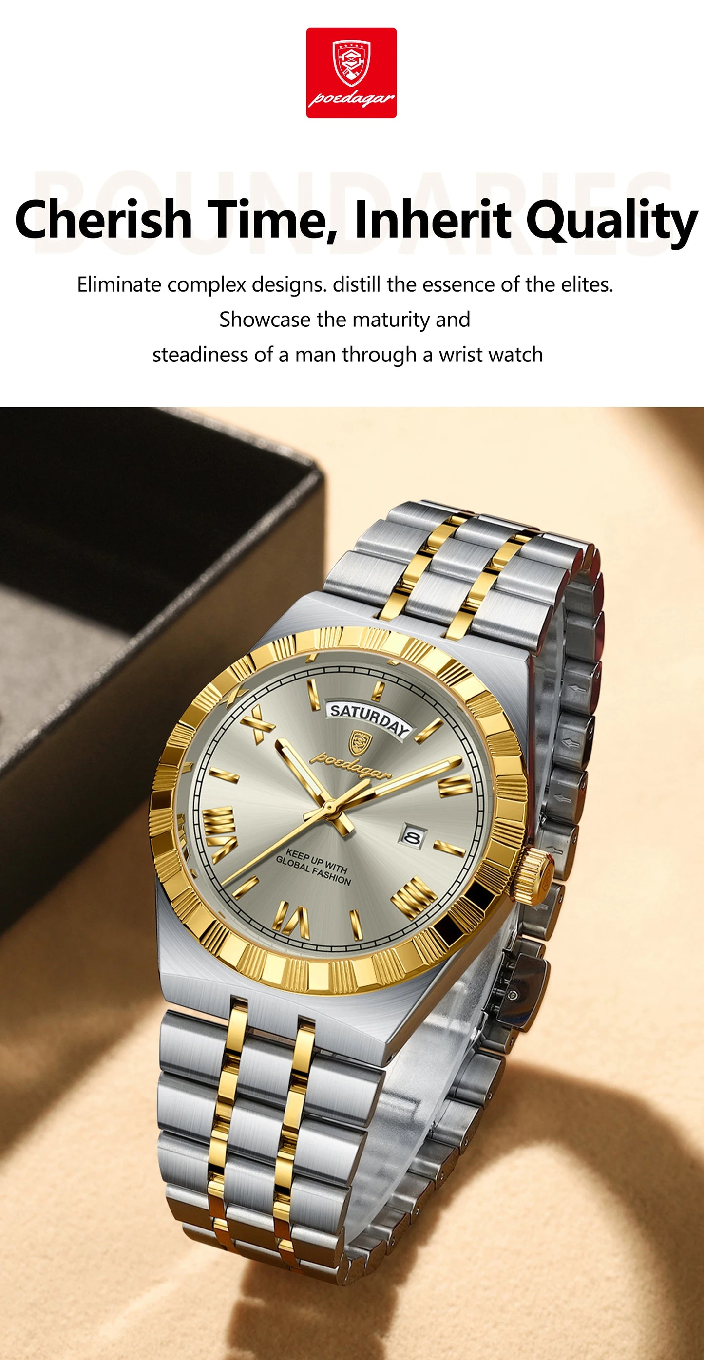 POEDAGAR Men's Luxury Quartz Watch – Waterproof, Luminous, Week & Date Display