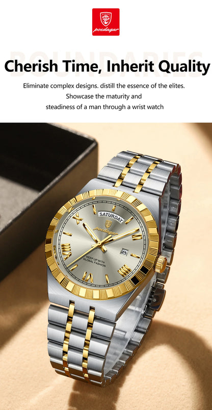 POEDAGAR Men's Luxury Quartz Watch – Waterproof, Luminous, Week & Date Display