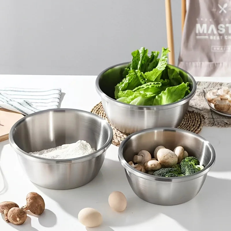 Stainless Steel Mixing Bowl Set, Multi-Purpose Kitchen Basin, European-Style Mixing and Kneading Bowl Set, Soup Bowl, Multi-Purpose Bowl 20+22+24