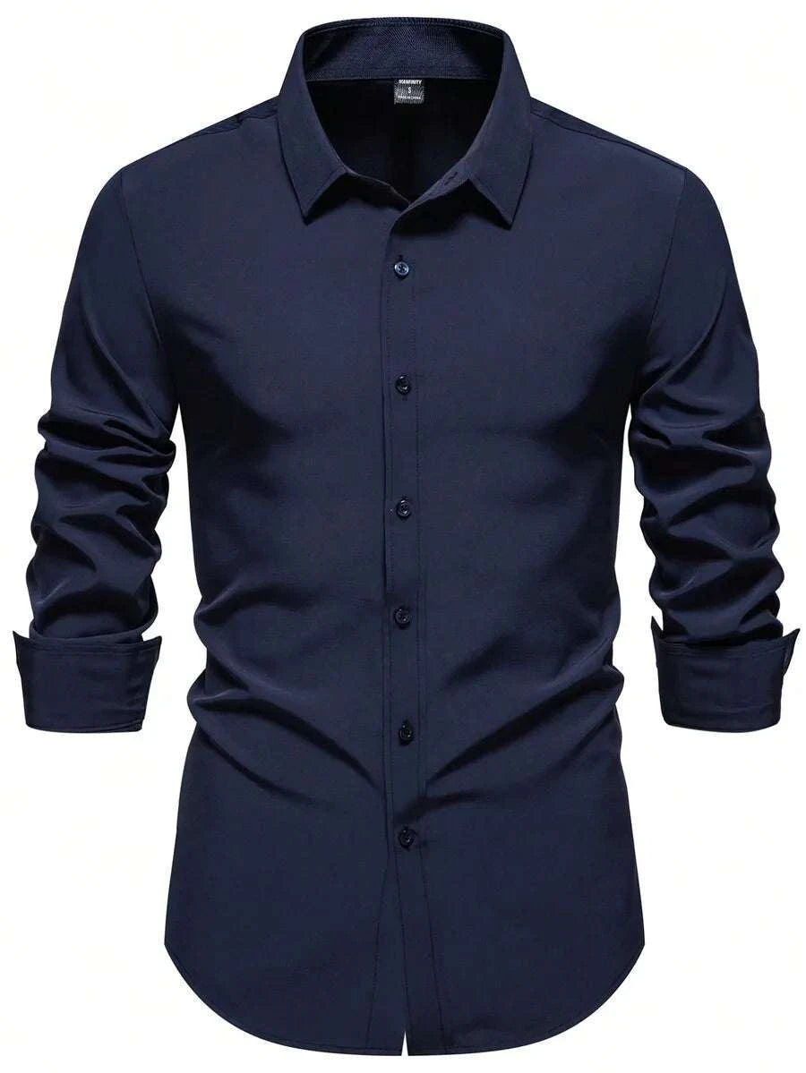 Solid Color Long Sleeve Casual Shirt With Turn-Down Collar For MenThe Plug