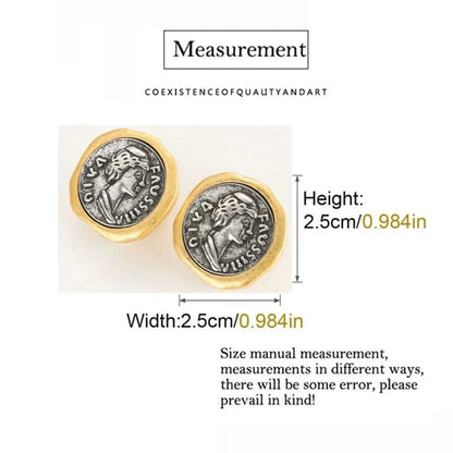 Vintage Style Gold Plated Ancient Coins Stud Earrings For Woman Round The Plug