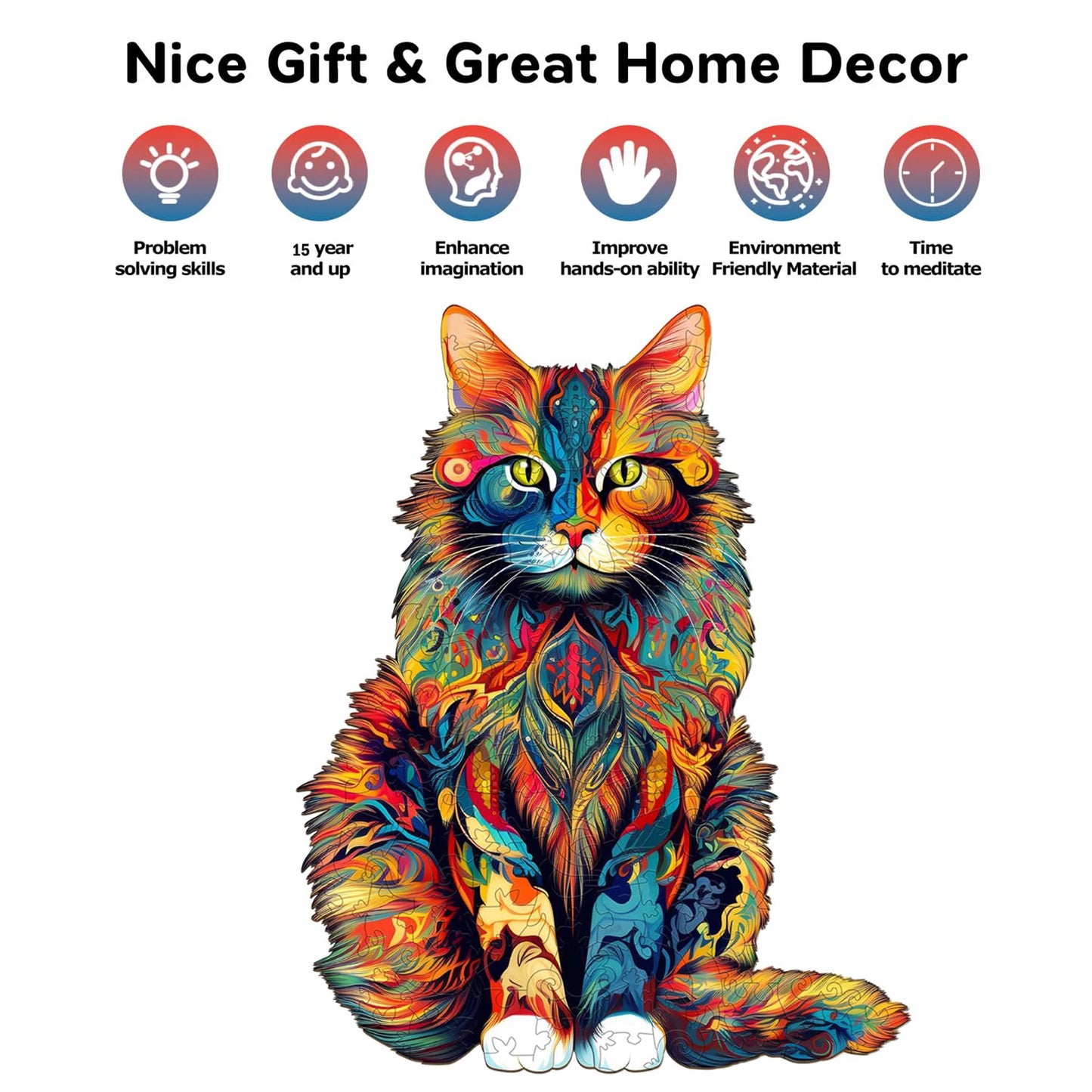Cat Pattern Wooden Puzzle Animal Shape Wood Puzzles unique Cat Shapes The Plug