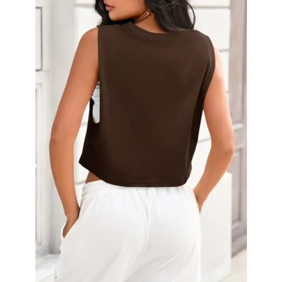 Fisoew Womens Workout Cropped Tank Tops Boxy Loose Fit Casual SleeveleThe Plug