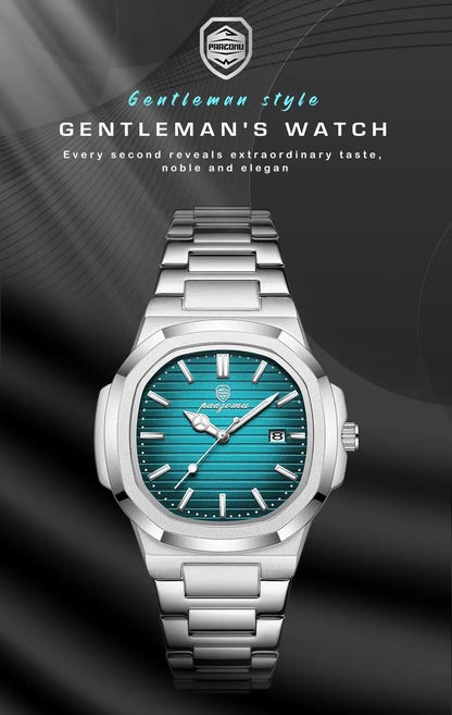 Men's Stainless Steel Waterproof Quartz Watch - Luminous Date & Week Display