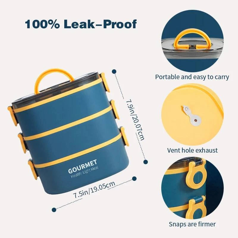 Bento box lunch box, stackable 3-layer food container, leak-proof portThe Plug