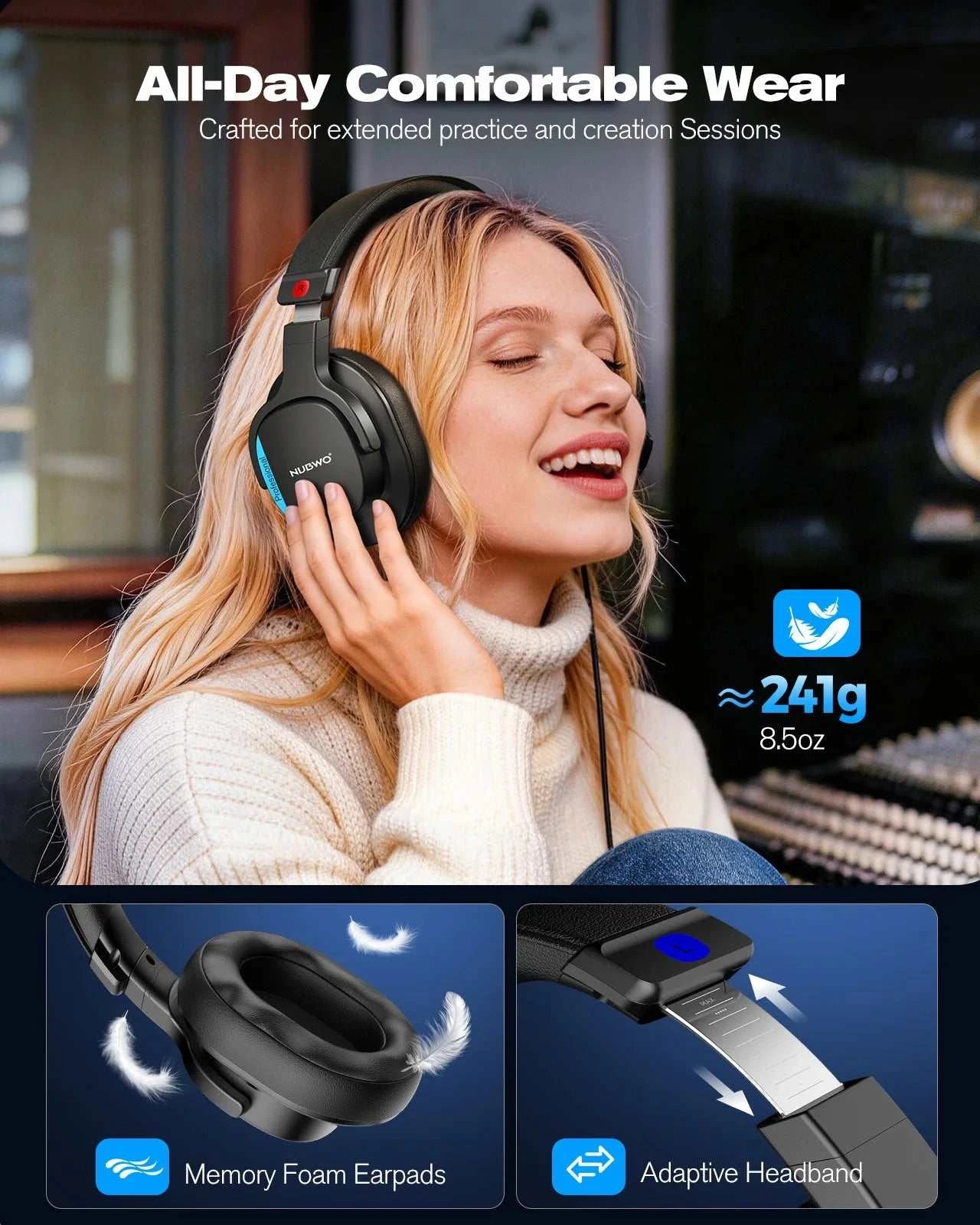 NEW NUBWO HD01 Studio Wired Headphones Hi-Res Over Ear Headphones 180°The Plug