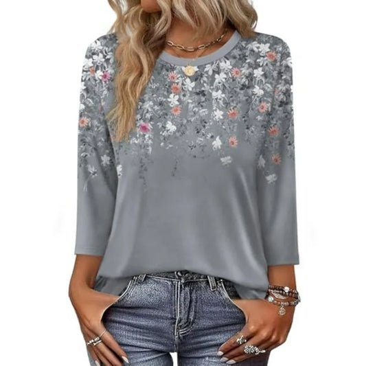 OFEEFAN 3/4 Length Sleeve Womens Tops Dressy Casual Blouses Crew Neck The Plug