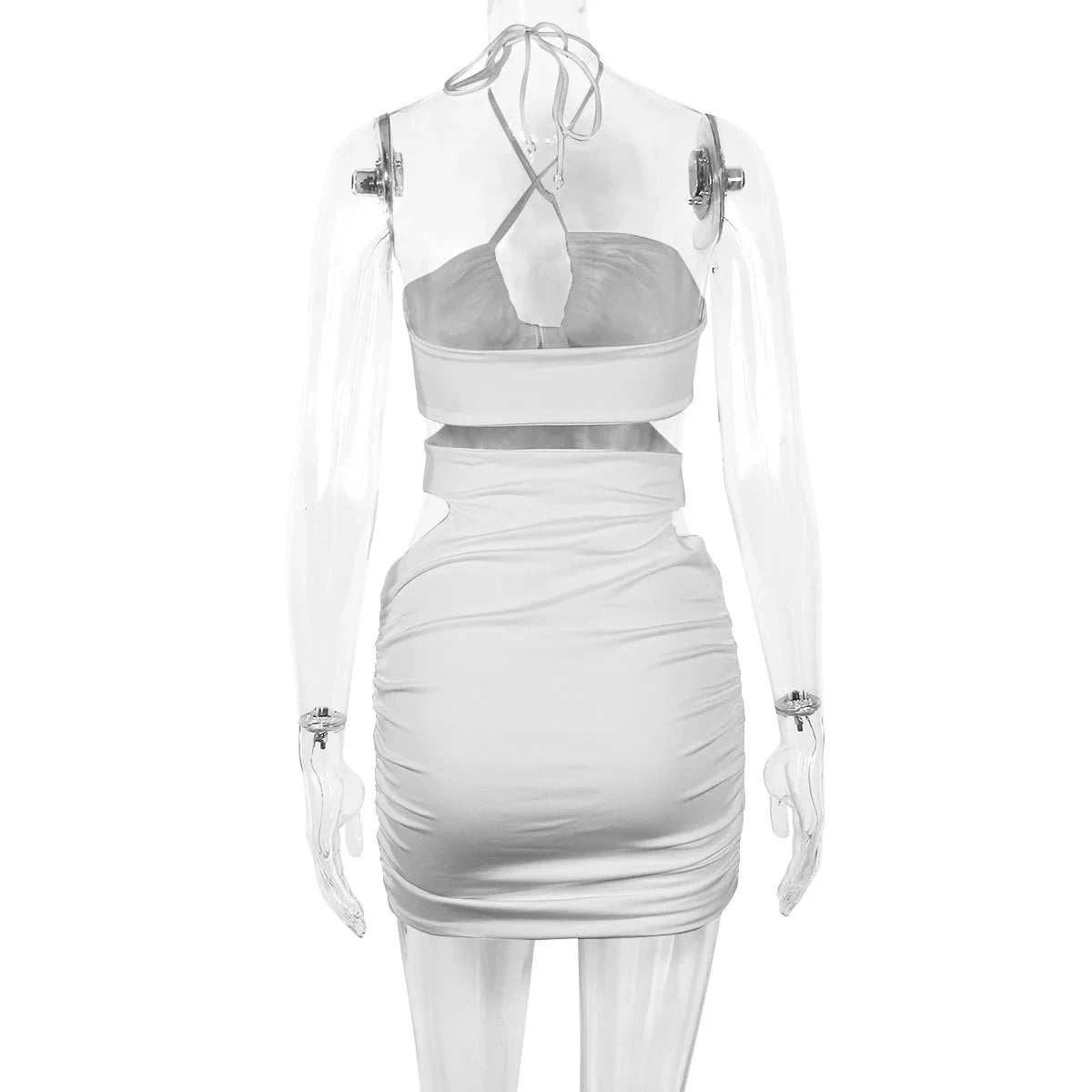 Kesiachiccly Double Layers Ruched Bodycon Dress Women Halter Bandage MThe Plug
