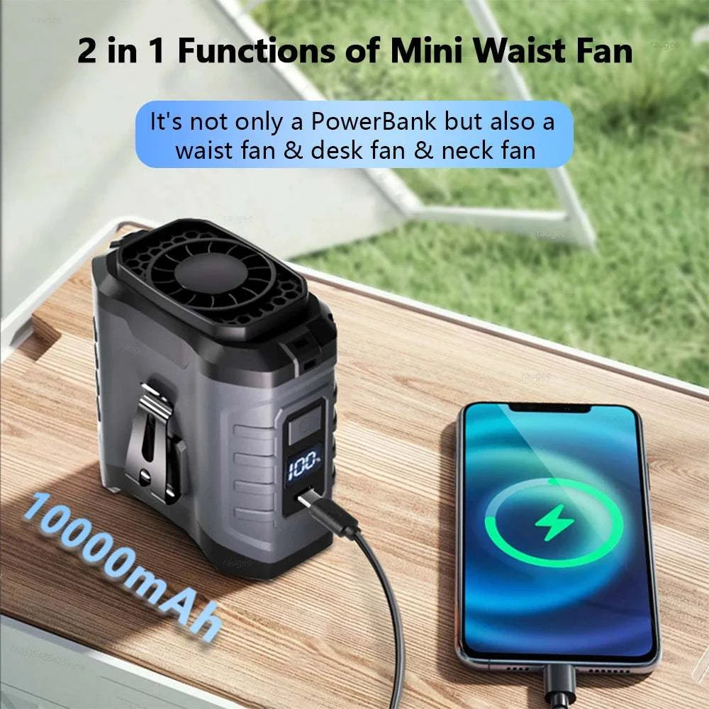 Waist Fan Mini Rechargeable Portable Fan with 10000mAh Power Bank USB The Plug