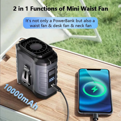 Waist Fan Mini Rechargeable Portable Fan with 10000mAh Power Bank USB The Plug