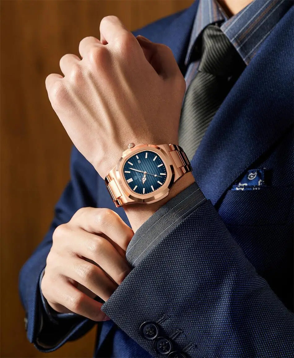 Men's Stainless Steel Waterproof Quartz Watch - Luminous Date & Week Display