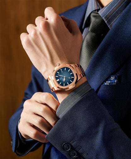 Men's Stainless Steel Waterproof Quartz Watch - Luminous Date & Week Display