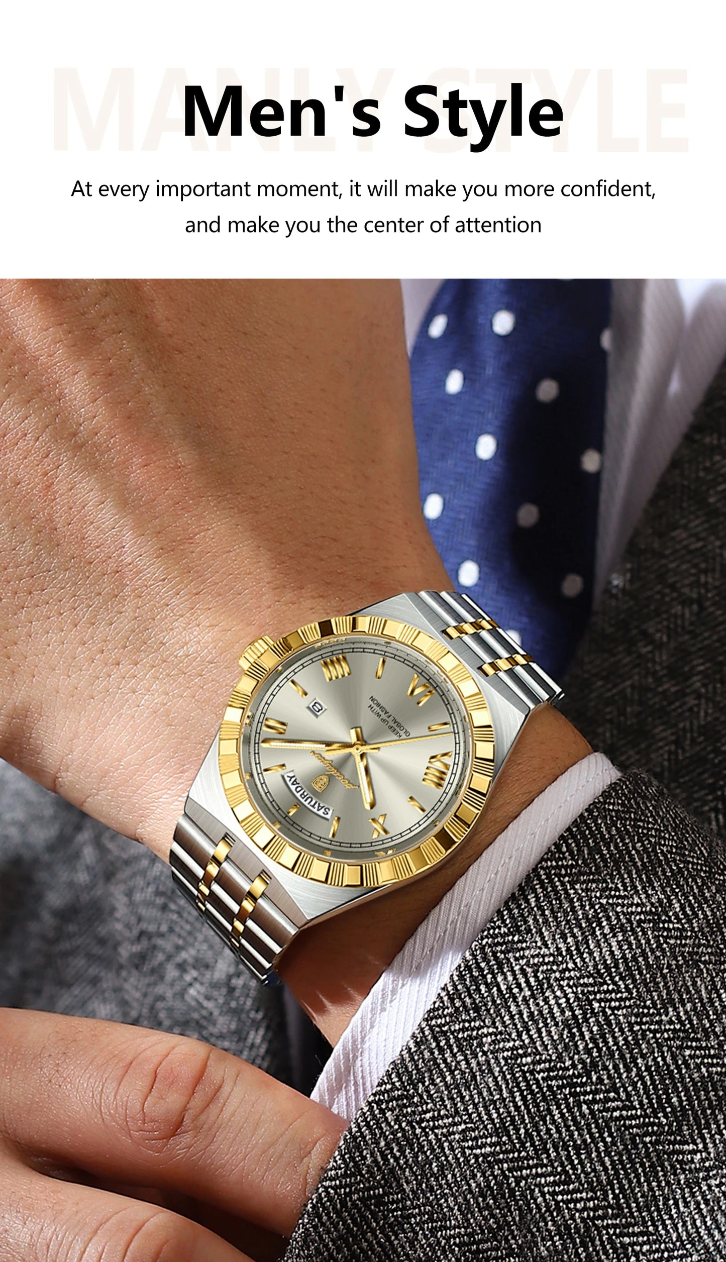 POEDAGAR Men's Luxury Quartz Watch – Waterproof, Luminous, Week & Date Display
