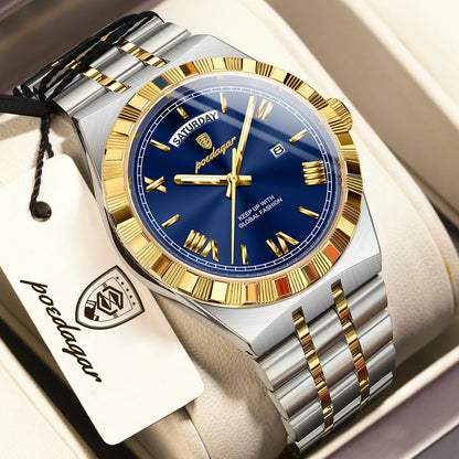 POEDAGAR Men's Luxury Quartz Watch – Waterproof, Luminous, Week & Date Display