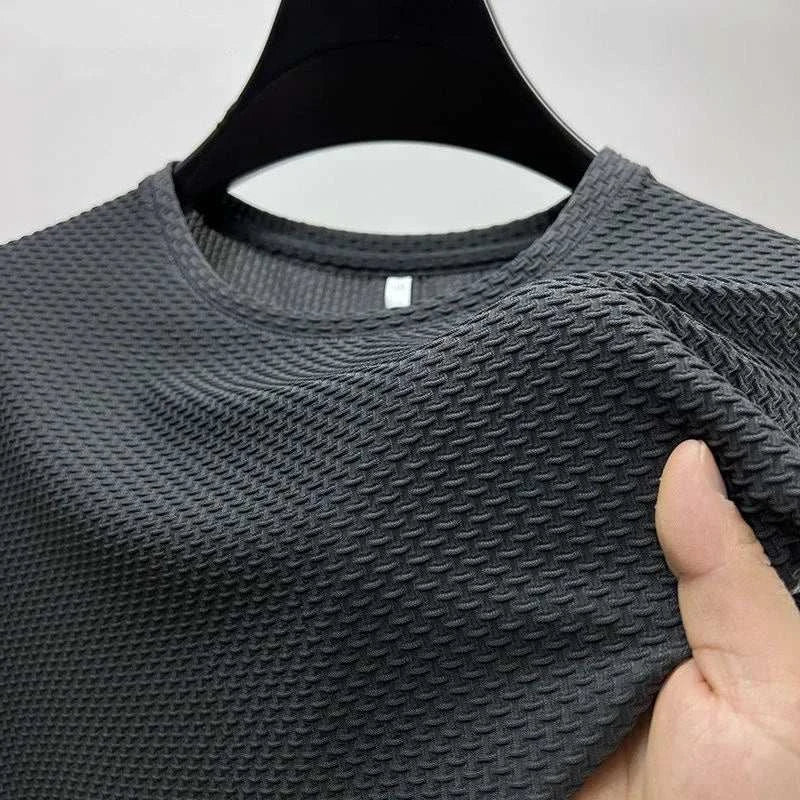 Summer Ice Silk High-End Solid Color High Quality Short Sleeve T ShirtThe Plug