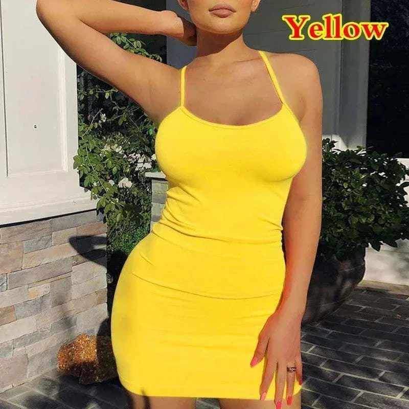 Summer Spaghetti Strap Mini Dress 2026 Women Sexy Bodycon Club Party DThe Plug