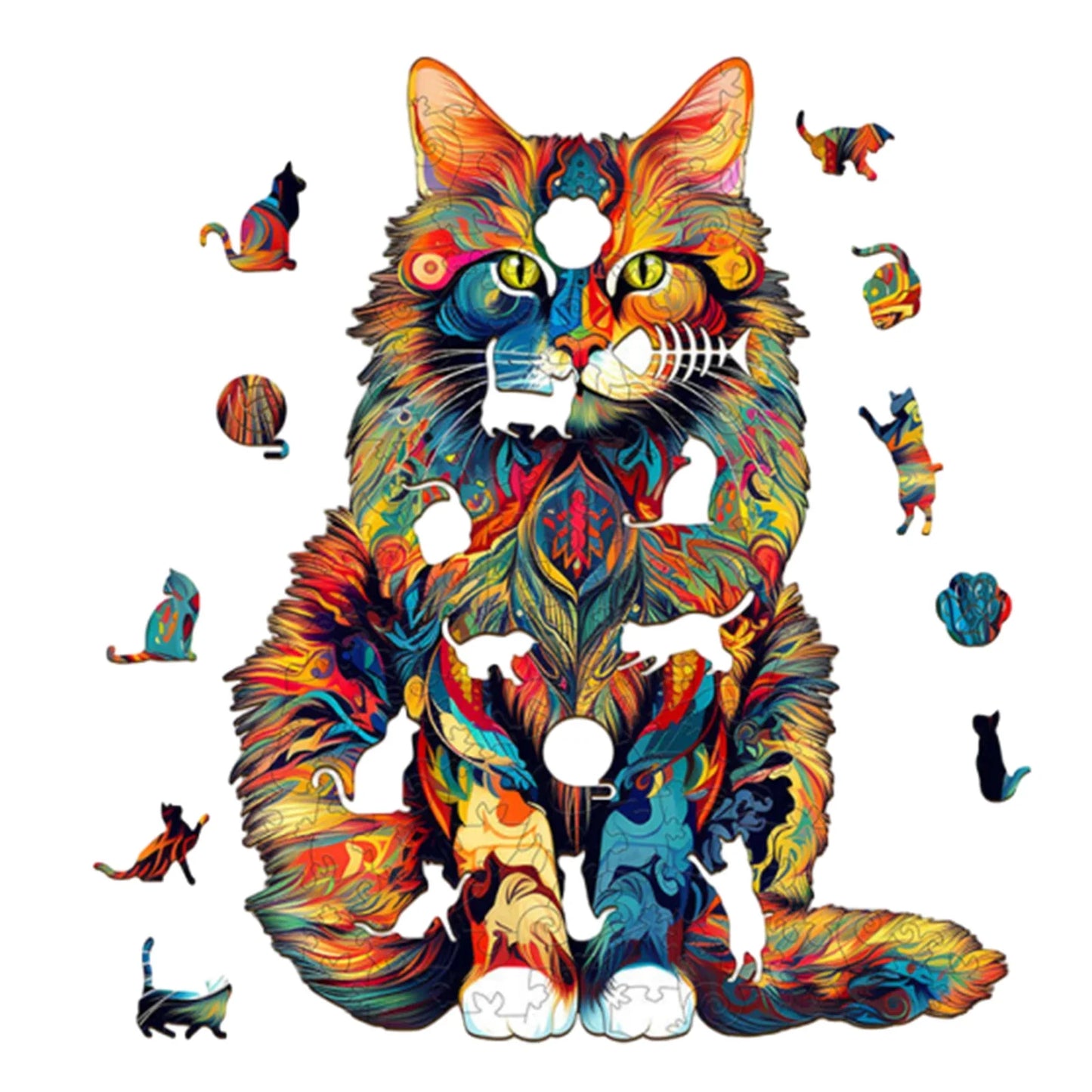 Cat Pattern Wooden Puzzle Animal Shape Wood Puzzles unique Cat Shapes The Plug