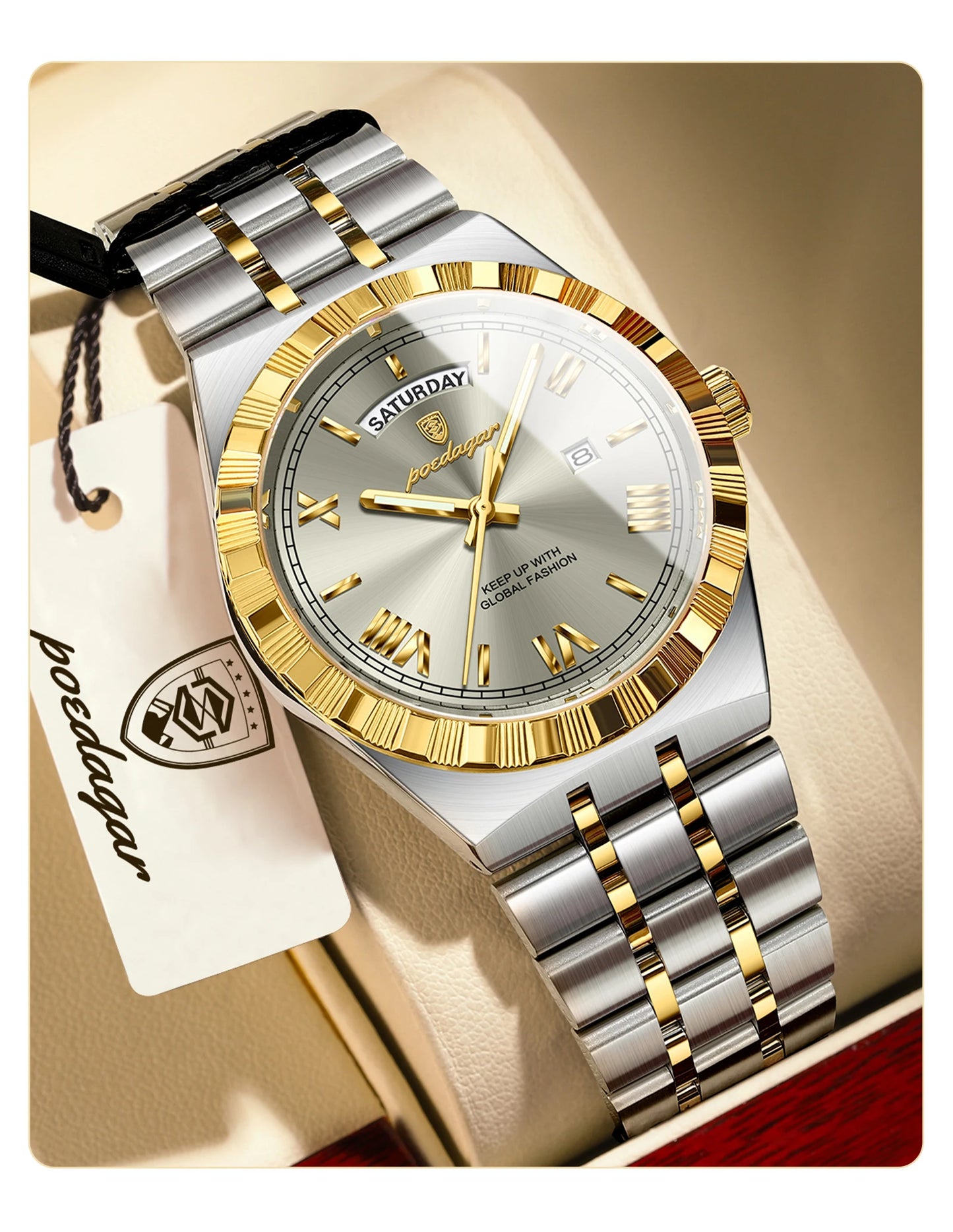 POEDAGAR Men's Luxury Quartz Watch – Waterproof, Luminous, Week & Date Display
