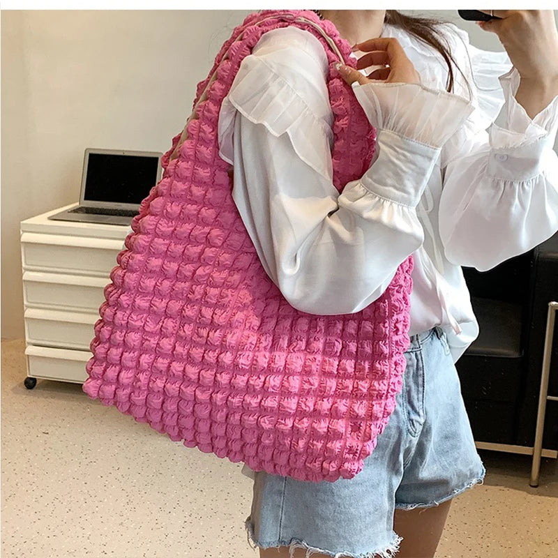 Yogodlns Summer Pleated Cloud Bag Female Candy Color Large Capacity Shoulder Bag Handbags Shopping Girls Pouch Tote Bolsas