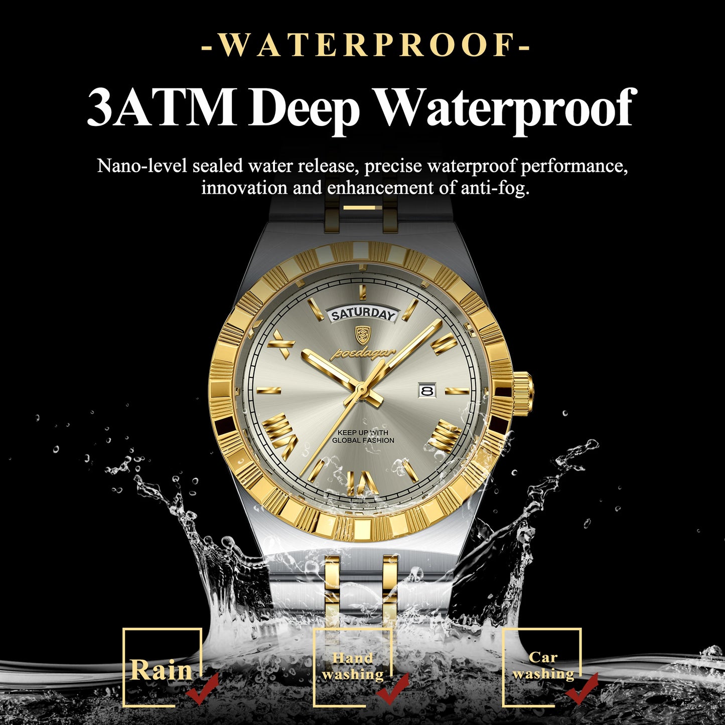 POEDAGAR Men's Luxury Quartz Watch – Waterproof, Luminous, Week & Date Display