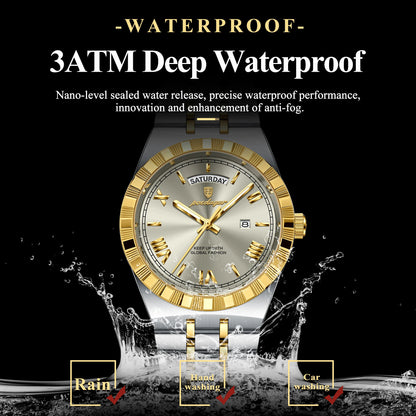 POEDAGAR Men's Luxury Quartz Watch – Waterproof, Luminous, Week & Date Display