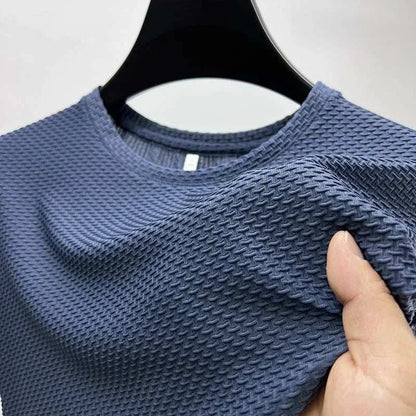 Summer Ice Silk High-End Solid Color High Quality Short Sleeve T ShirtThe Plug