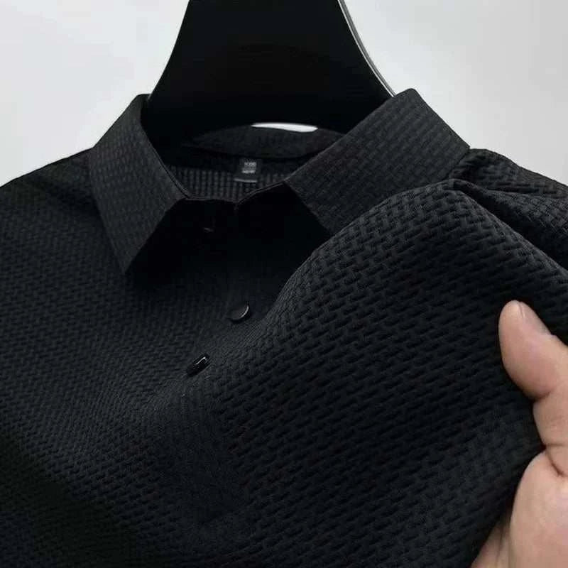 Men's Bone Flower Solid Color Polo Shirt Business Casual Short Sleeve The Plug