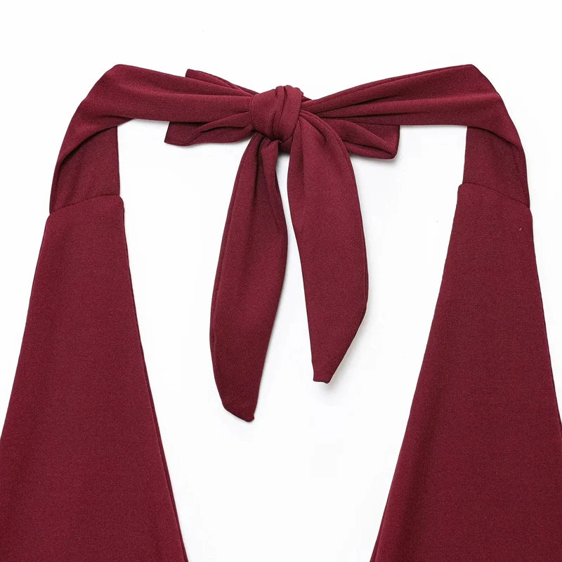 HXAO Women Tops Corset Halter Crop Top Woman Summer Pleated Tight Party Tops Ties Backless Sexy Top Off Shoulder Burgundy Top
