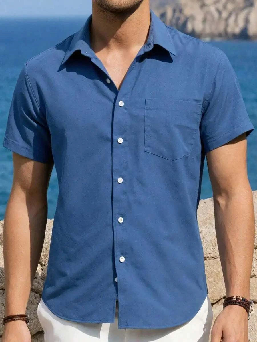 Mens Linen Short Sleeve Button Down Shirt Casual Summer Beach TopThe Plug